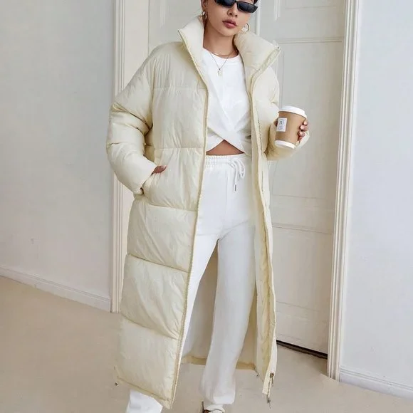 White Preppy Womens Zip Up Puffer Coat - Picture 4 of 6